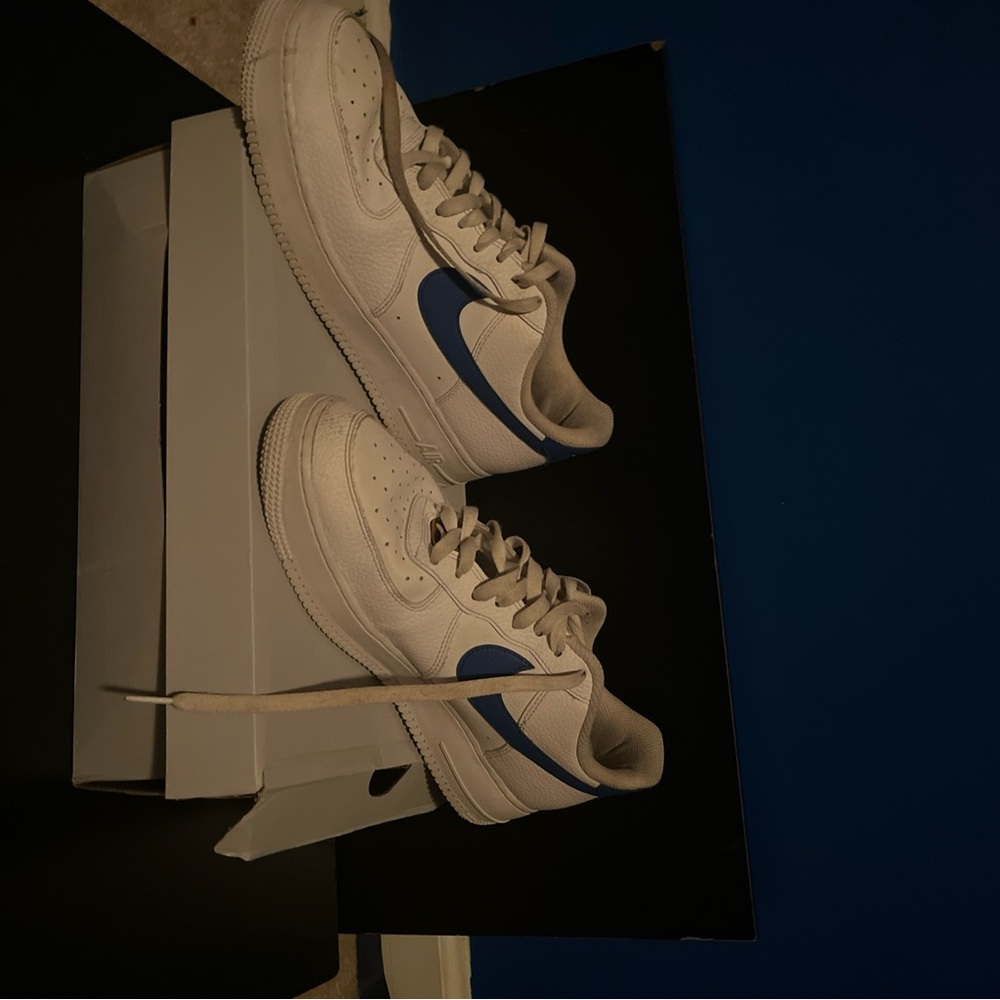Nike White Sneakers with Blue Logo